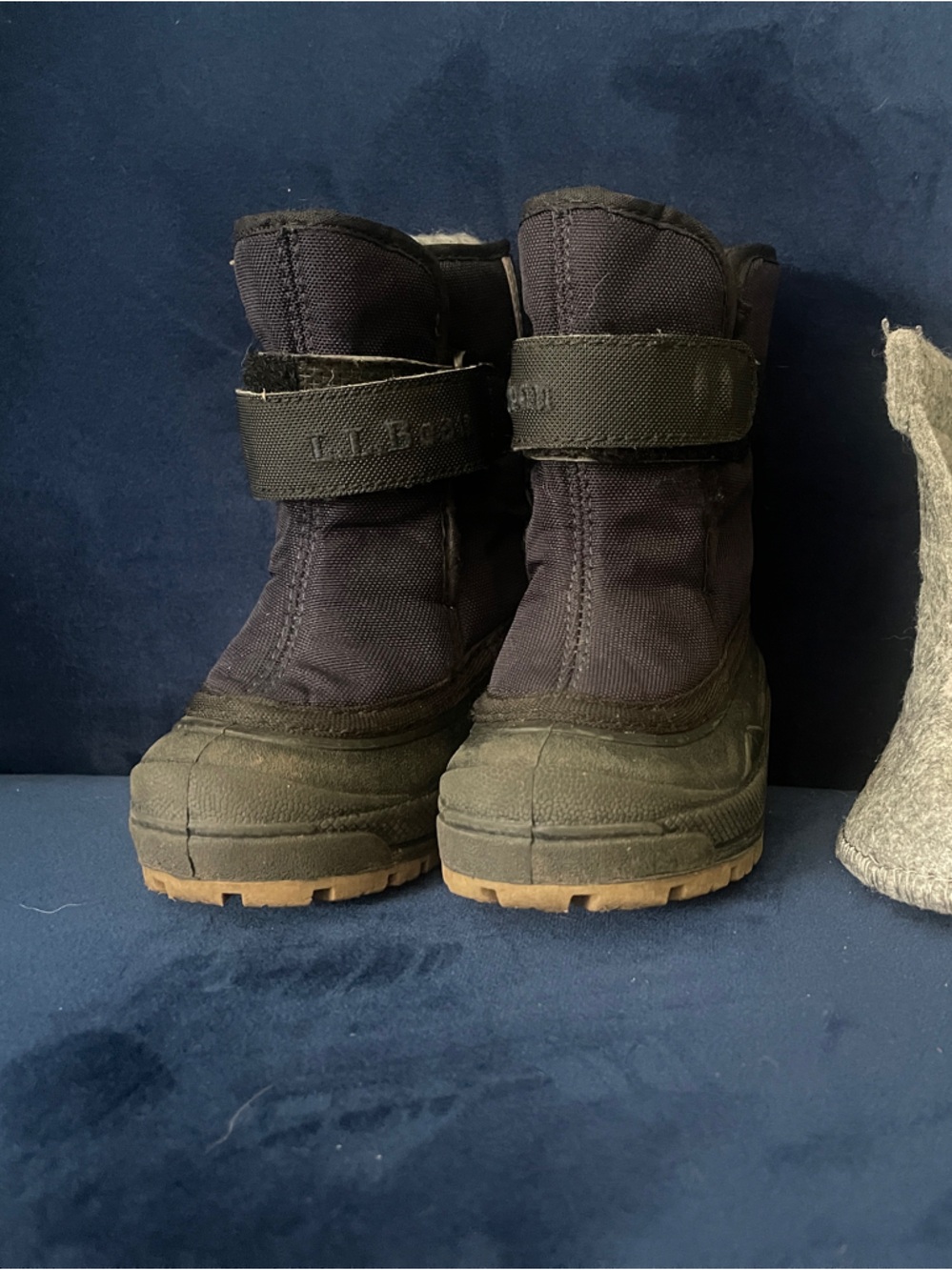 Toddler LL Bean Navy Winter Boots with Extra Gray Wool Liners